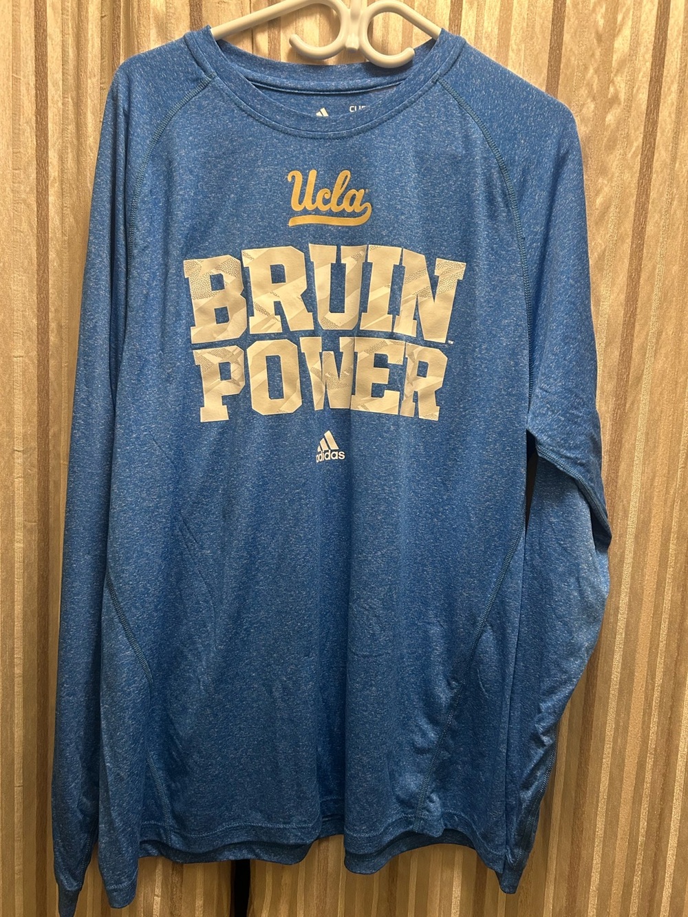 UCLA Bruin Power Adidas Blue Long Sleeve Shirt, Mens Size XL